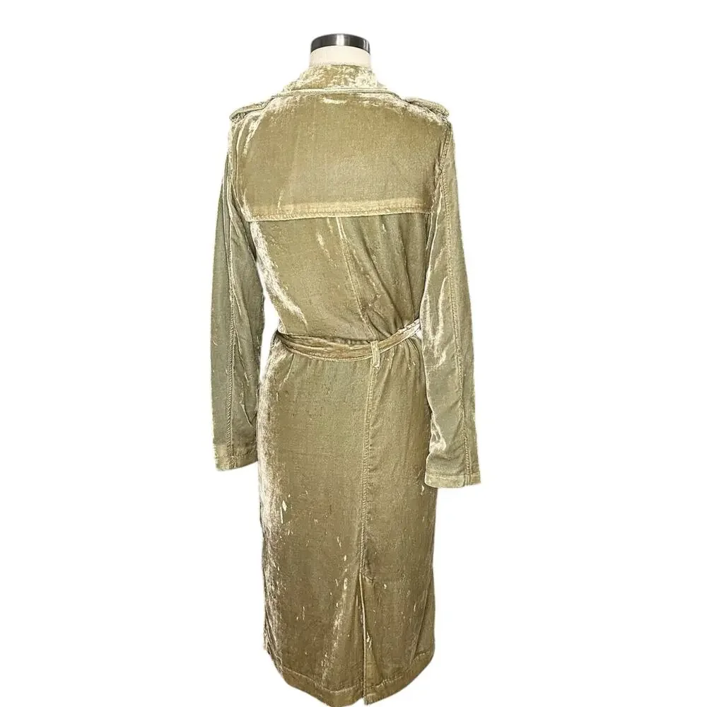 SCOTCH & SODA Very Very Velvet Green Belted Trench Coat Jacket Women's Size S - Picture 3 of 10